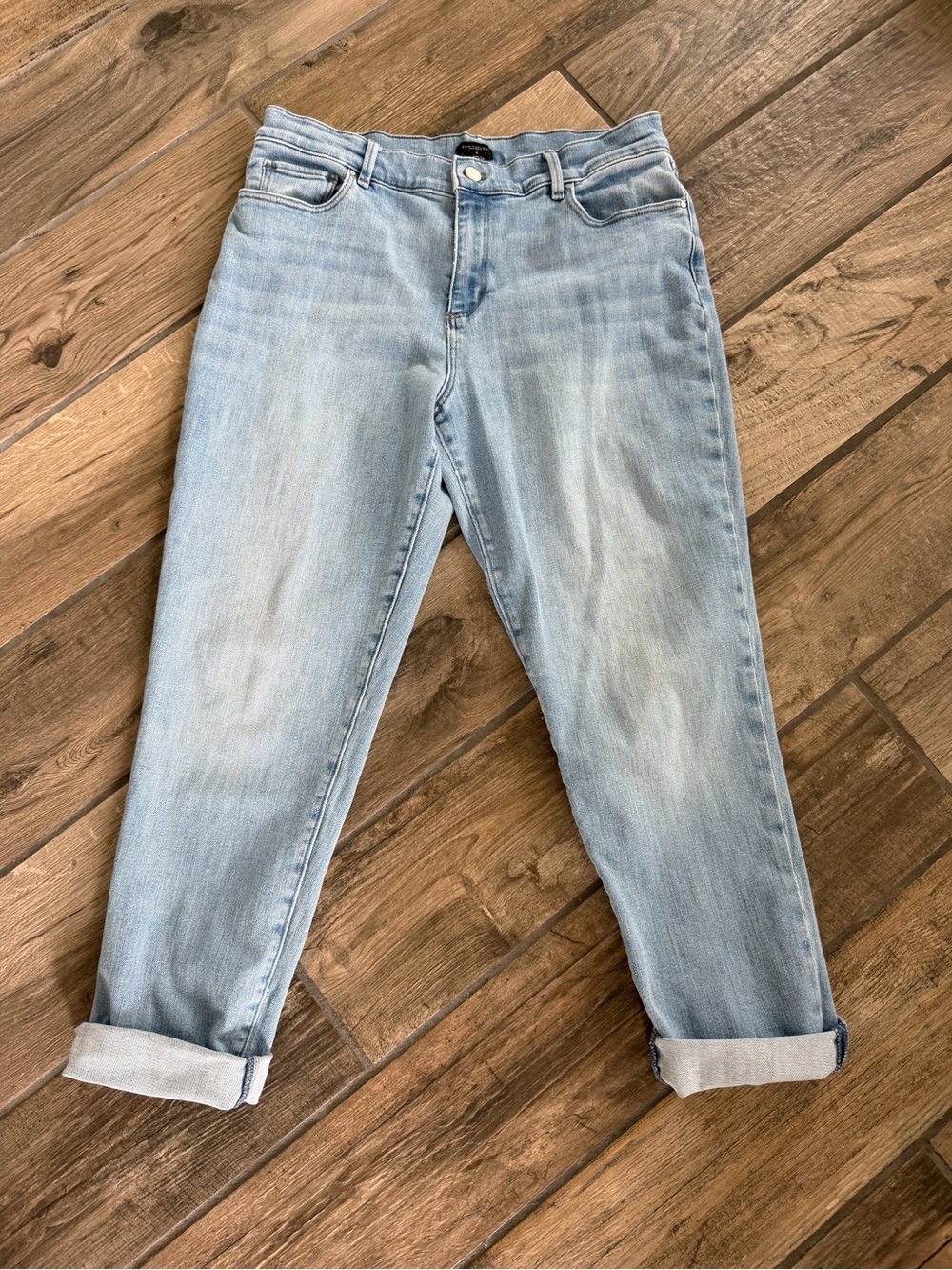 Ann Taylor Factory Light Blue Women's Boyfriend Jeans with Cuffed Hem, Size 10